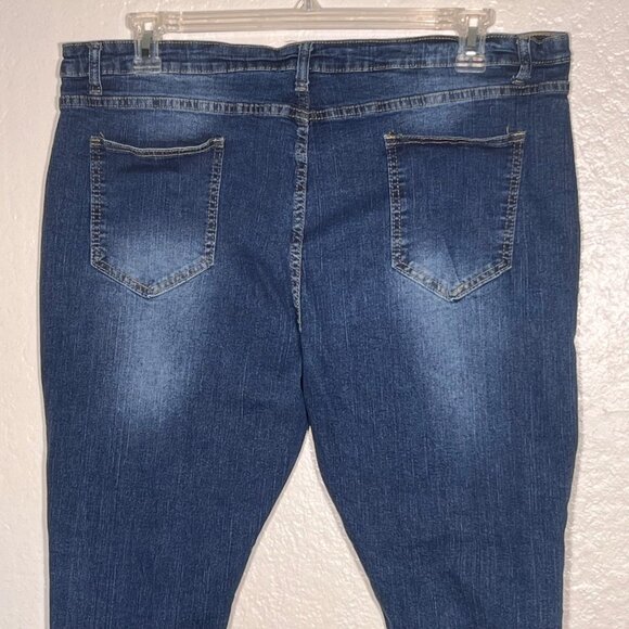 Shein Women Distressed Skinny Jeans 3XL Dark Blue Wash Frayed Hem Stretch Comfy - Picture 5 of 14